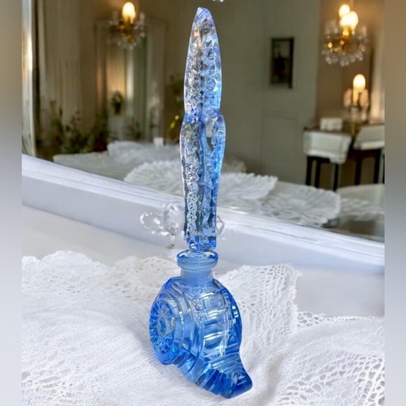 Art Deco Sapphire Czech Crystal Perfume Bottle - Picture 6 of 16